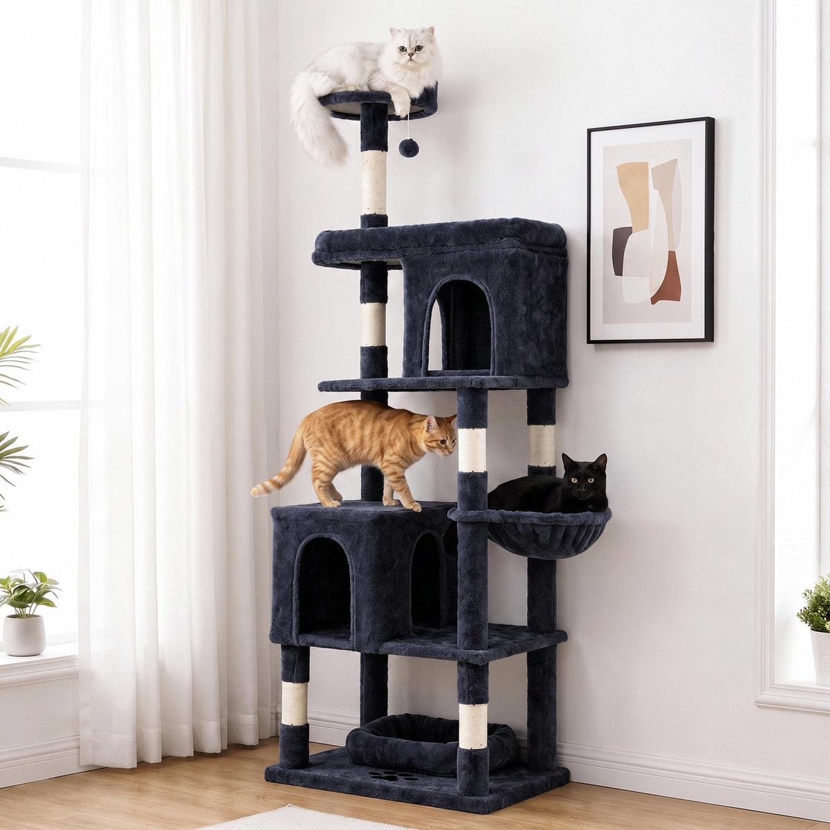 Arlopu Cat Tree for Large Cats 57.5" Cat Tower Condo with Scratching Post for Indoor Cats, Light Gray