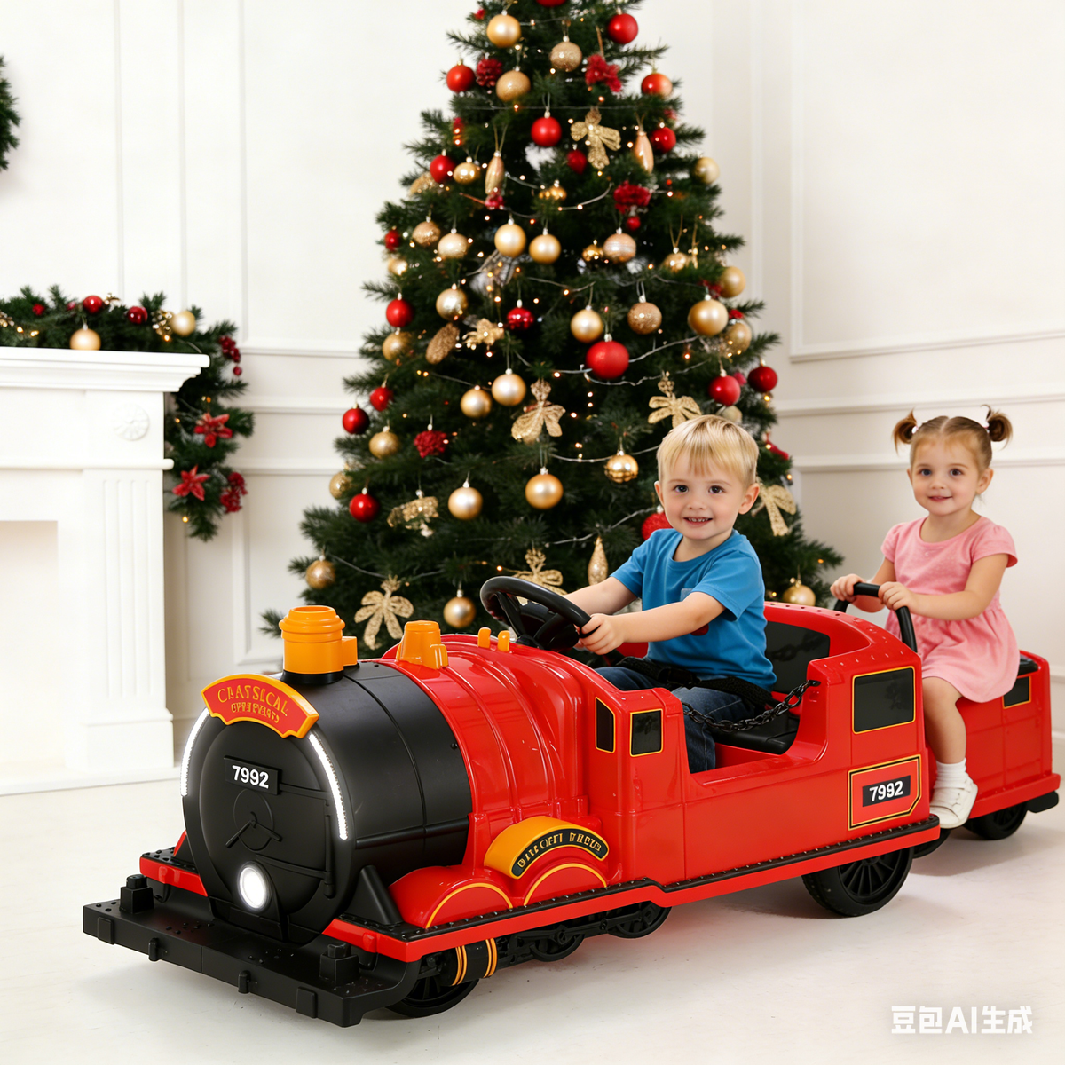 Arlopu Kids Ride on Train with Carriage Trackless, 12V Battery Powered Electric Train with LED Lights, Music & Storage for Toddler Age 2+, Red