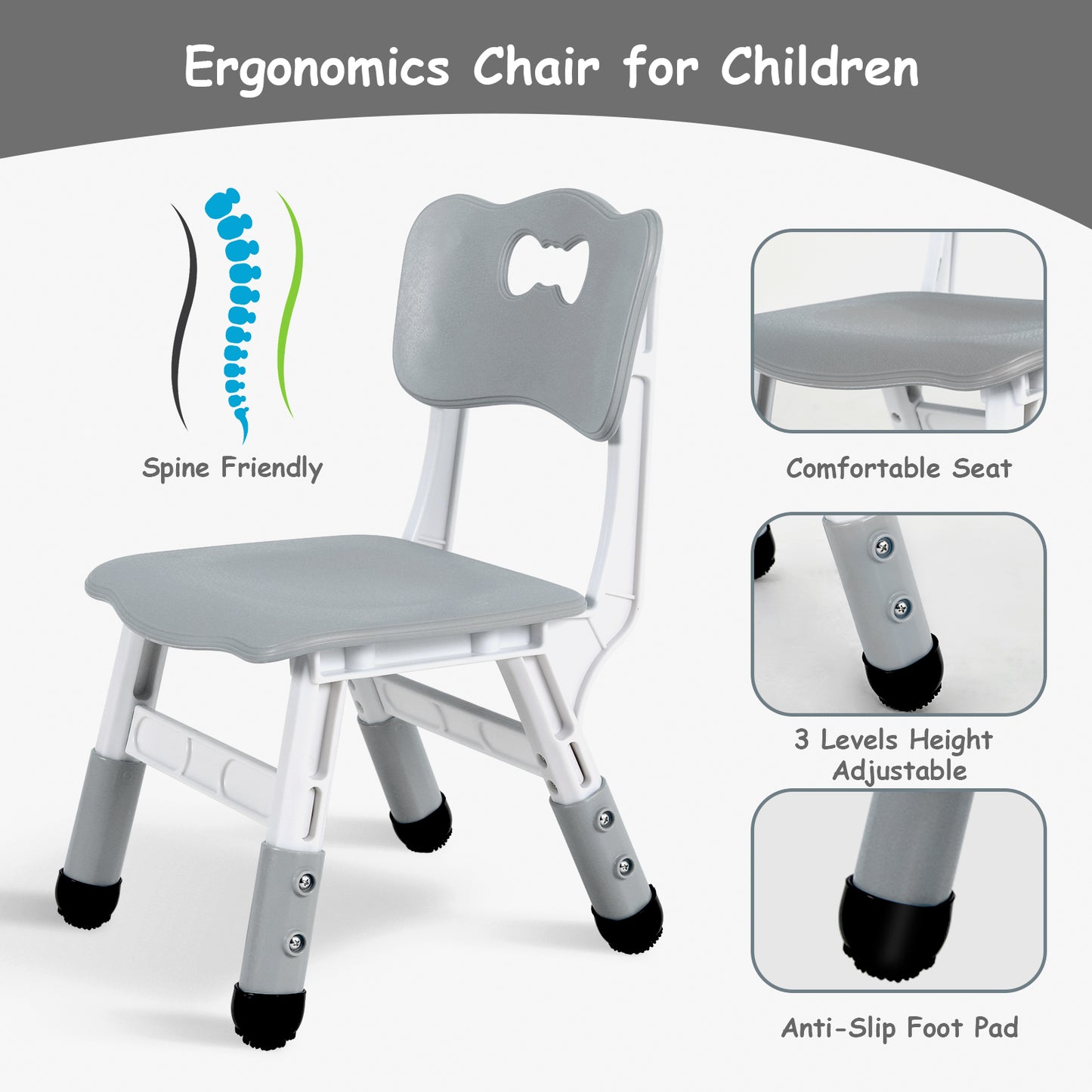 Arlopu 2pcs Adjustable Kids Chair, 3 Levels Adjustable Stackable Toddler Chairs, Maximum Load-Bearing 220Lb, Ergonomic Children Seats for Classroom/Daycare/Familiy