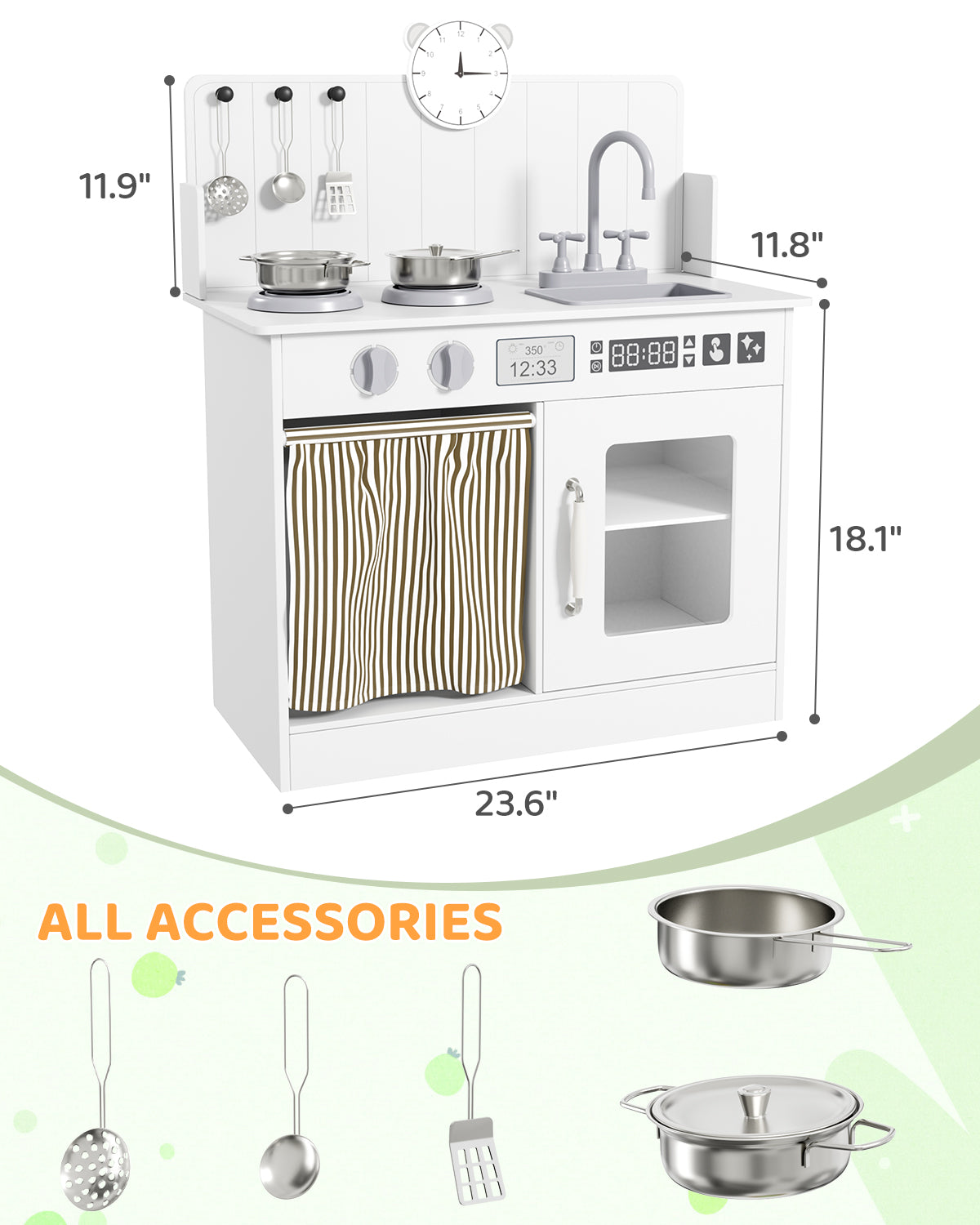 Arlopu Kids Pretend Play Kitchen Set, Wooden Kitchen Playset with Cookwares for Boys & Girls