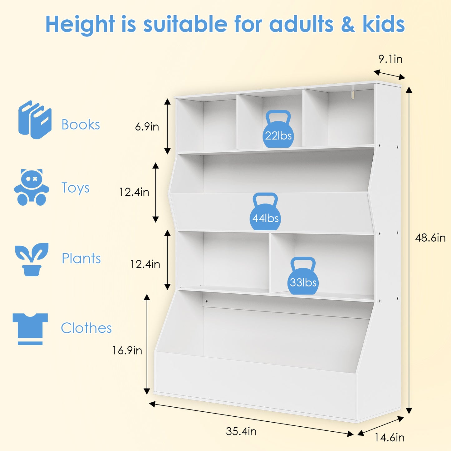 Arlopu Kid's Toy Storage Cabinet Wood Kids Bookshelf Toddler Toy Storage Organizer