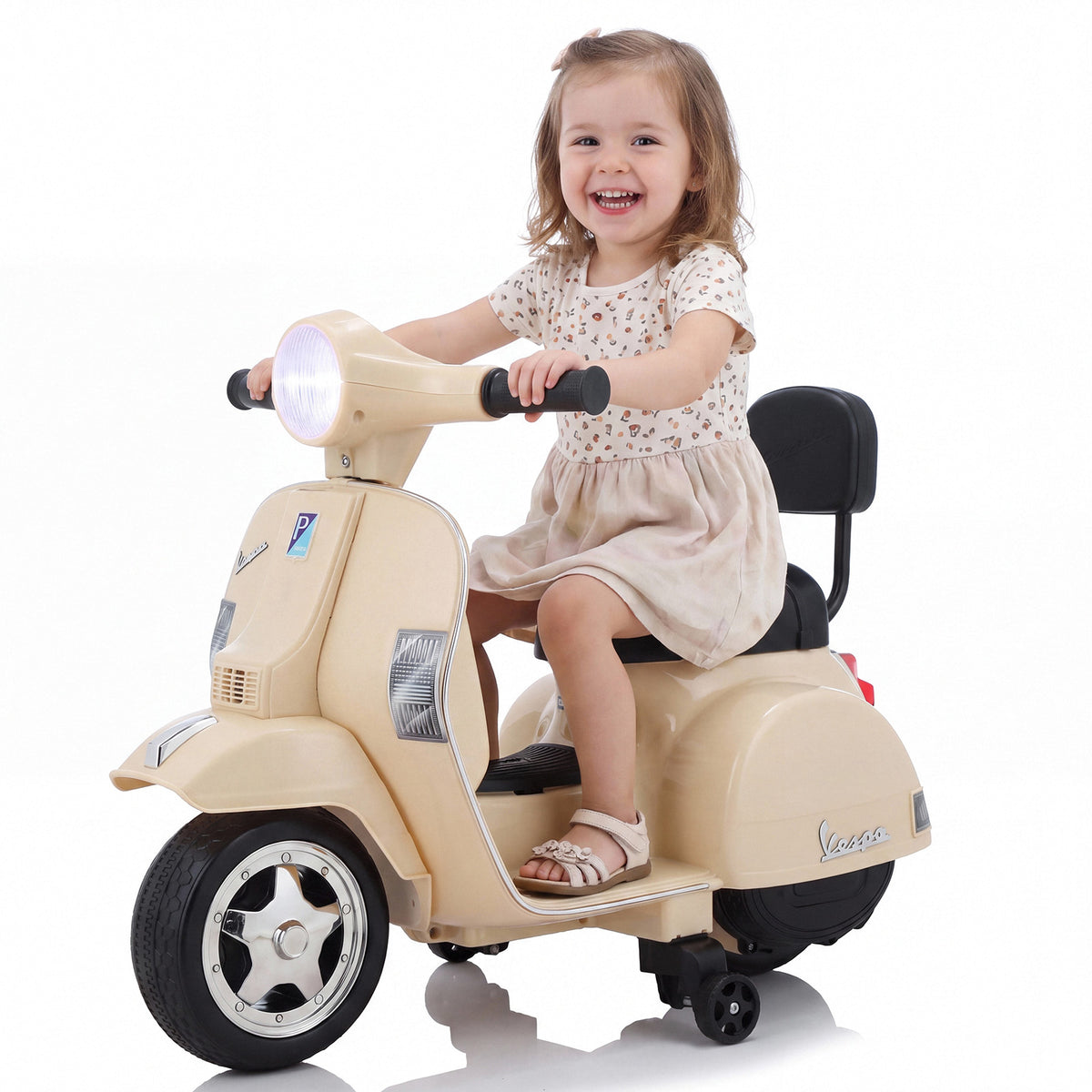Arlopu 6V Licensed Vespa Kids Motorcycle, Battery Ride on Toy for Ages 3+, Pink
