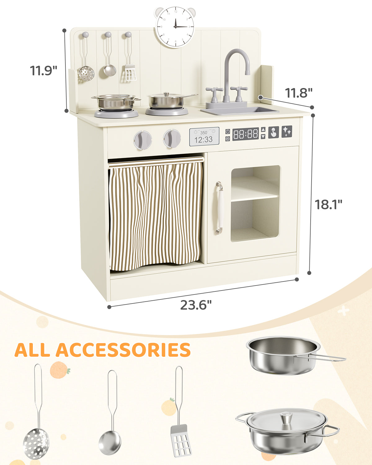 Arlopu Kids Pretend Play Kitchen Set, Wooden Kitchen Playset with Cookwares for Boys & Girls