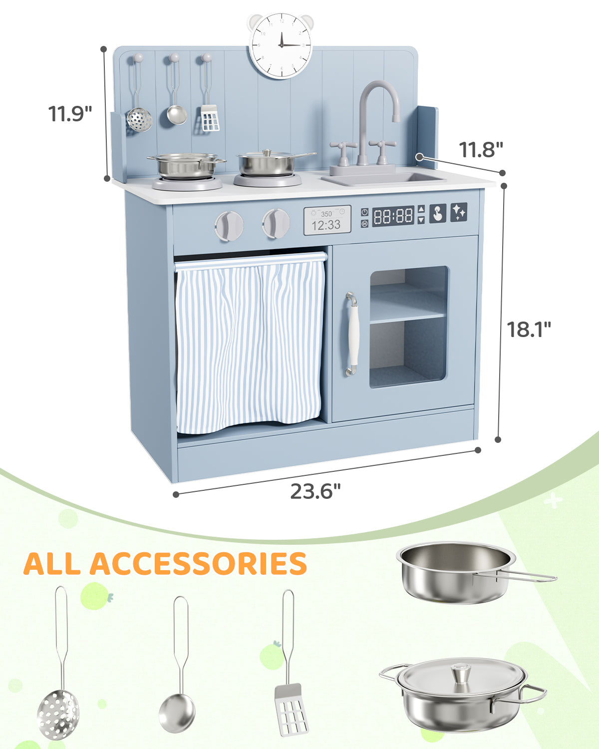 Arlopu Kids Pretend Play Kitchen Set, Wooden Kitchen Playset with Cookwares for Boys & Girls