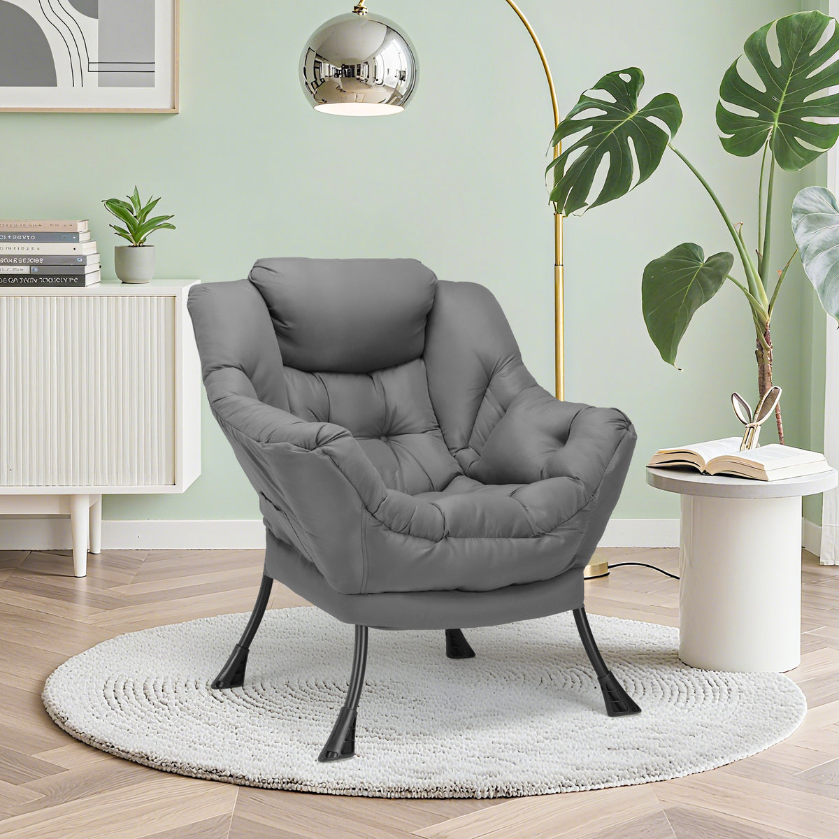 Arlopu Lazy Chair, Modern Lounge Reading Chair with Side Pocket, Upholstered Armchair for Living Room, Bedroom and Dorm