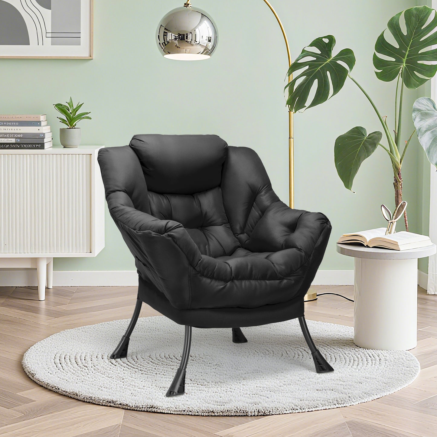 Arlopu Lazy Chair, Modern Lounge Reading Chair with Side Pocket, Upholstered Armchair for Living Room, Bedroom and Dorm
