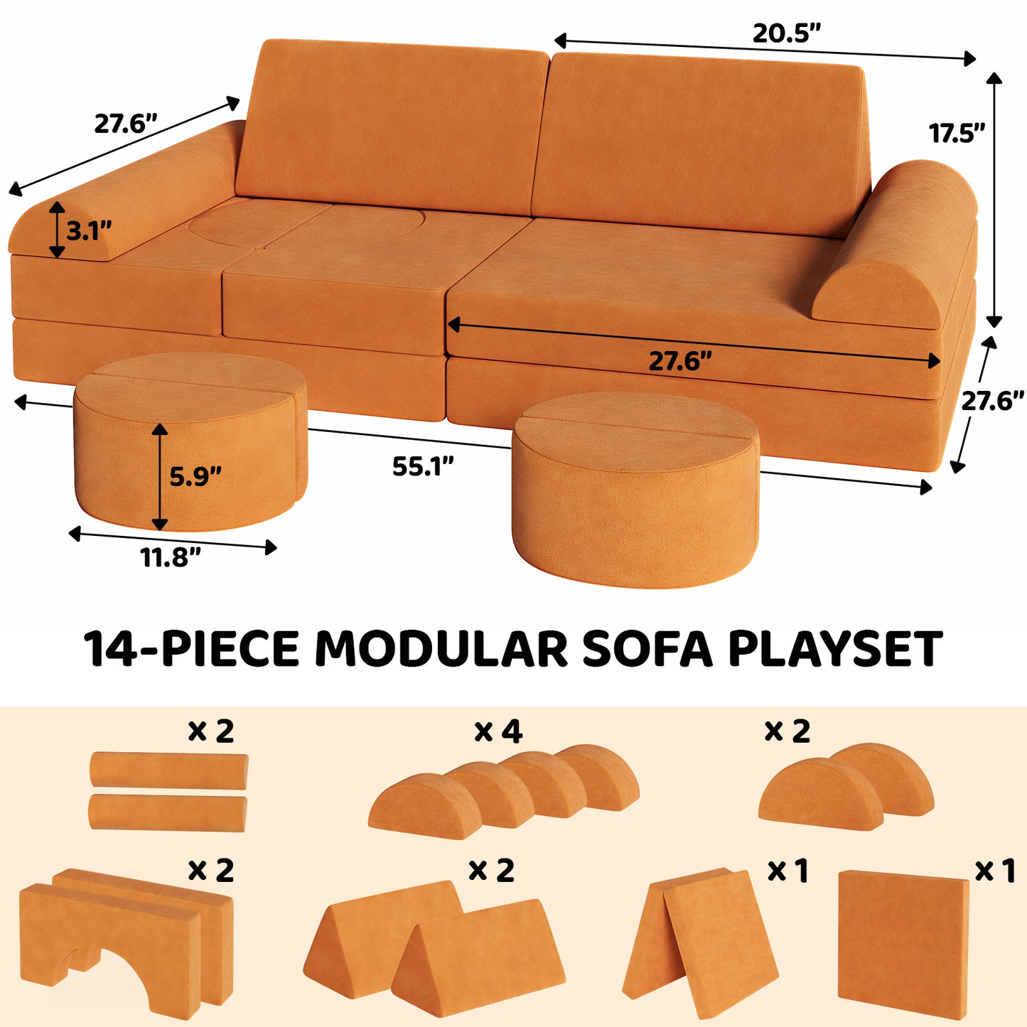 Arlopu  14 Pcs Kids Sofa Couch Toddler Sofa Modular Kids Couch DIY Creativing Playroom Furniture