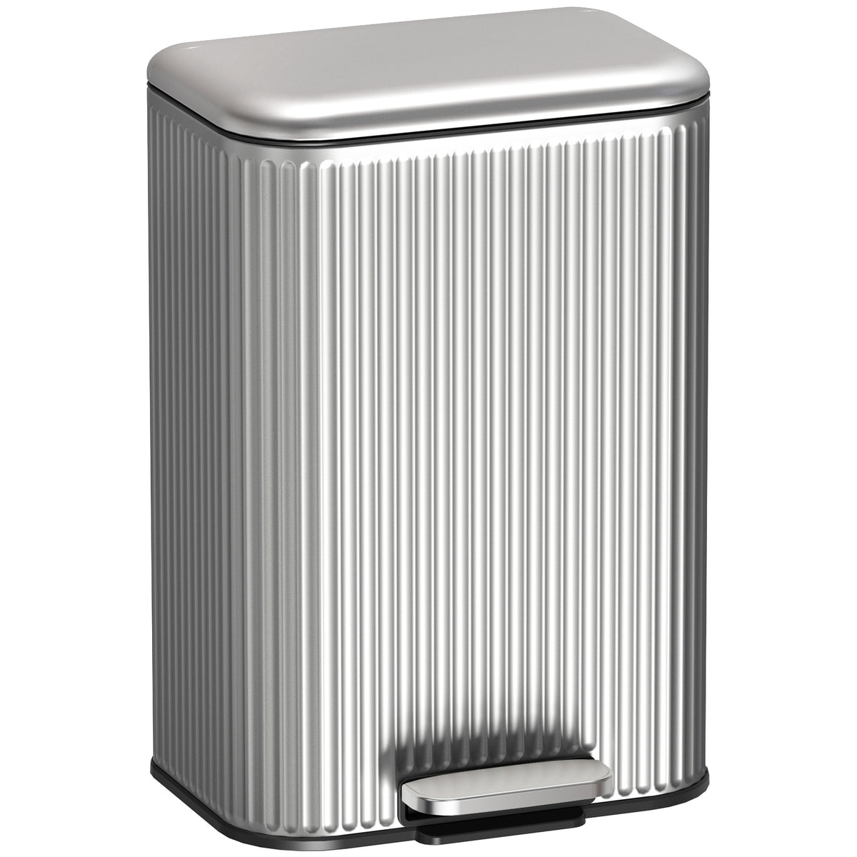 Arlopu Kitchen Trash Can, 8/13.2 Gallon Stainless Steel Step Garbage Bin with Soft Close Lid, Silver