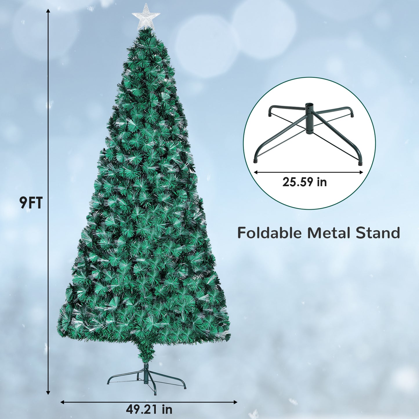 Arlopu 6/8/9/10FT Pre-lit Optical Fiber Christmas Tree, PVC Artificial Xmas Tree for Home Holiday Decor