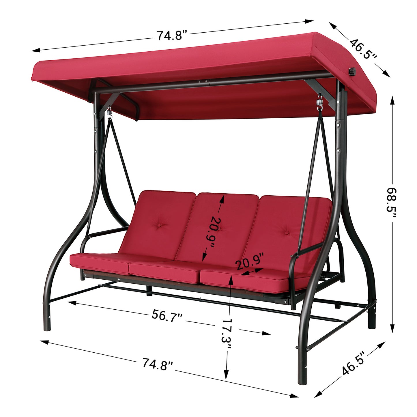 Arlopu Outdoor 3-Seat Patio Swing, Porch Swings, Backrest Bench Swing Sets, Glider Swing Bed Chair