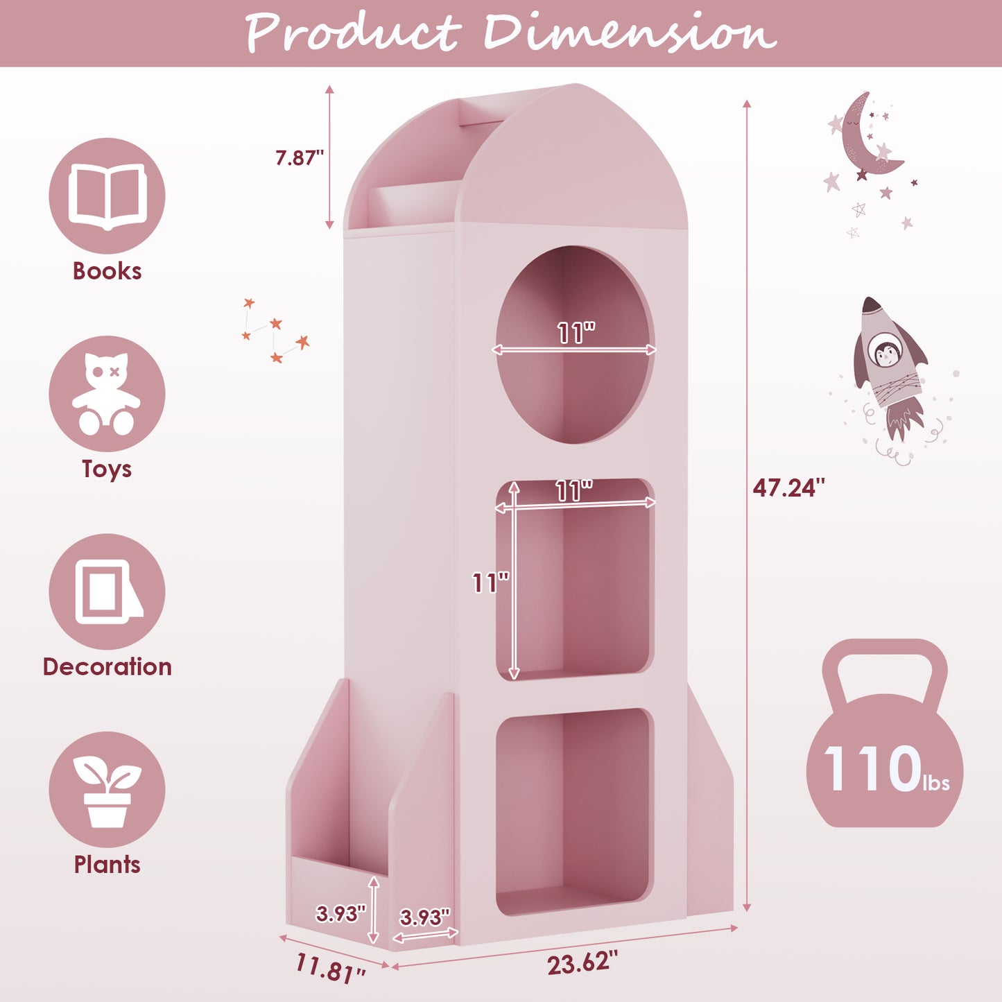 Arlopu Kids Bookshelf, 3-Tier Book Shelf Toy Organizer with Side shelves for Bedroom/Playroom/Nursery