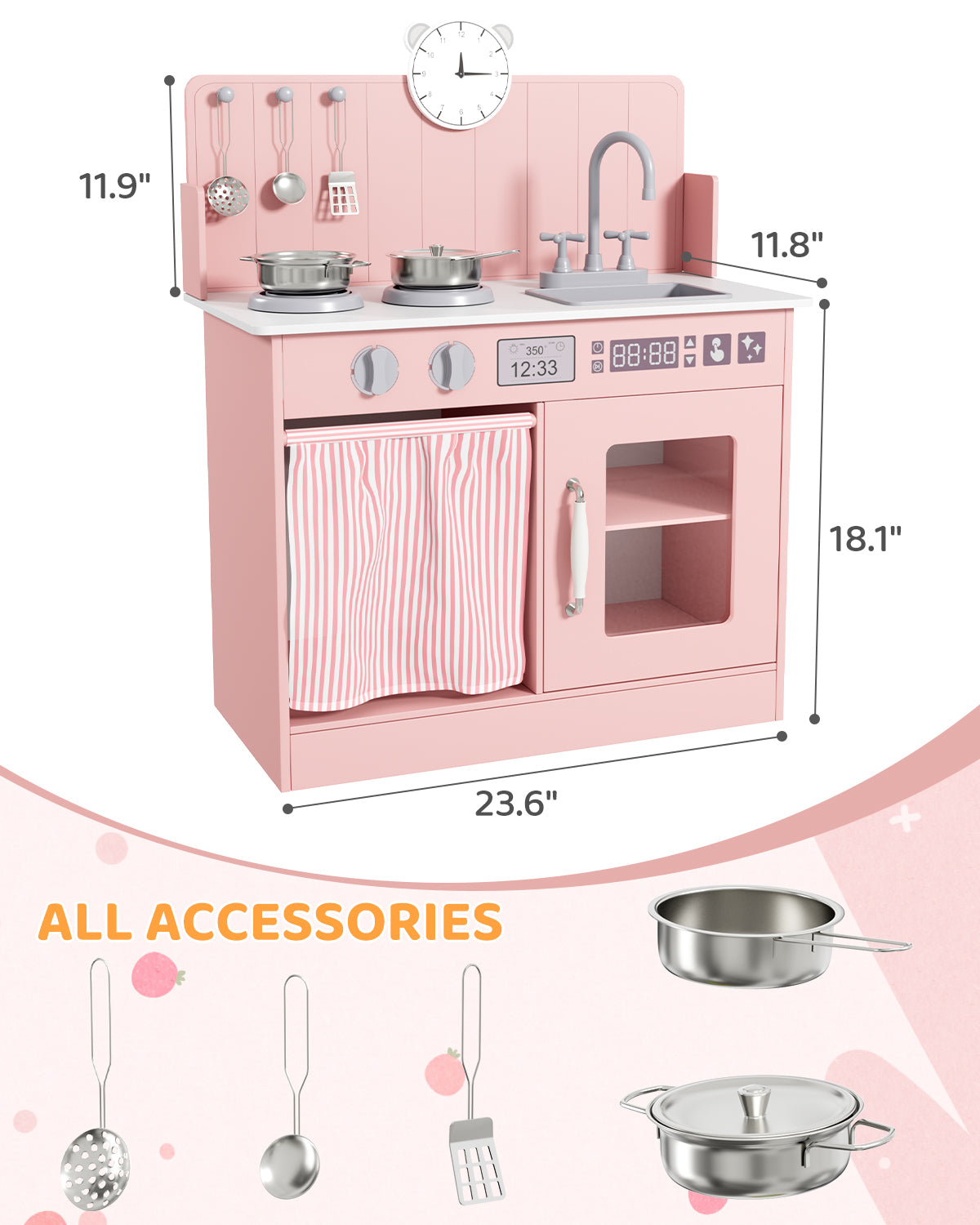 Arlopu Kids Pretend Play Kitchen Set, Wooden Kitchen Playset with Cookwares for Boys & Girls