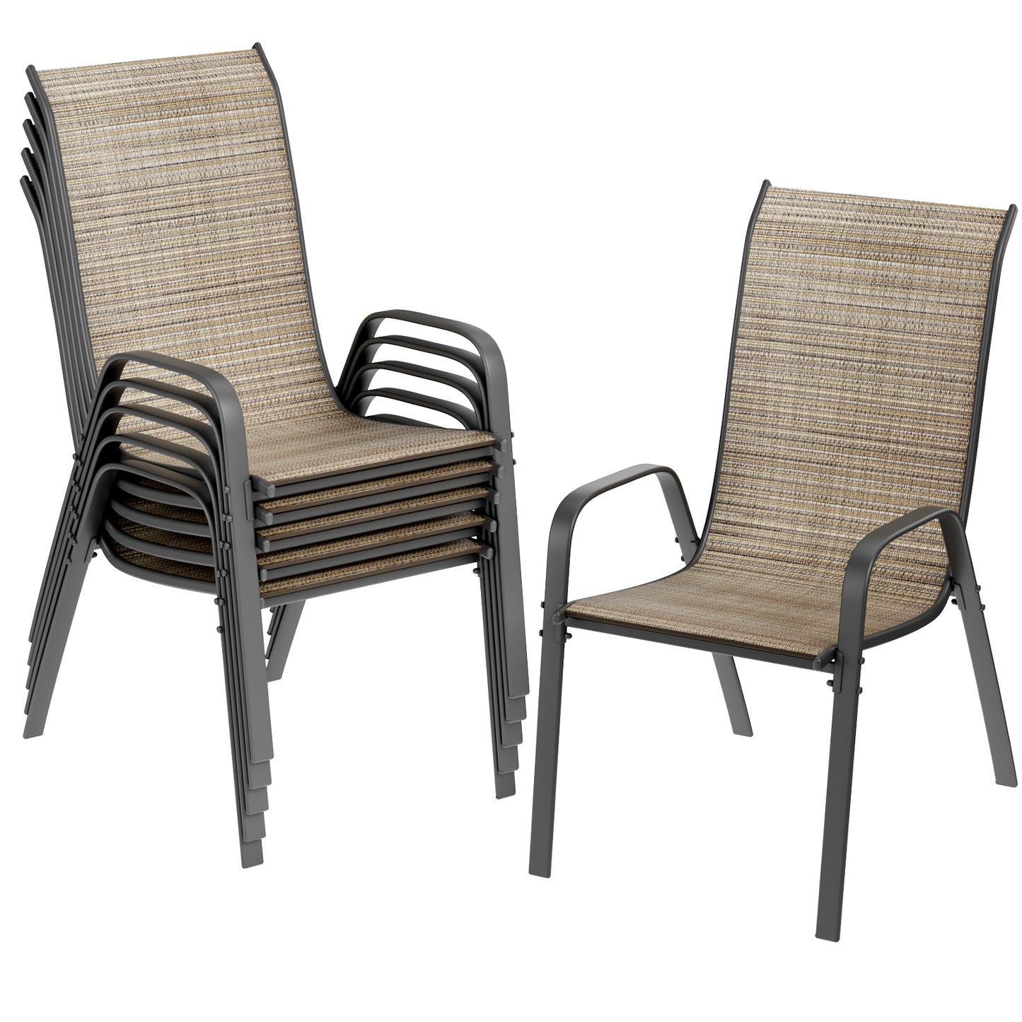 Arlopu Patio 6pcs Dining Chair Set, Outdoor Stackable Textilene Chairs for Garden and Poolside