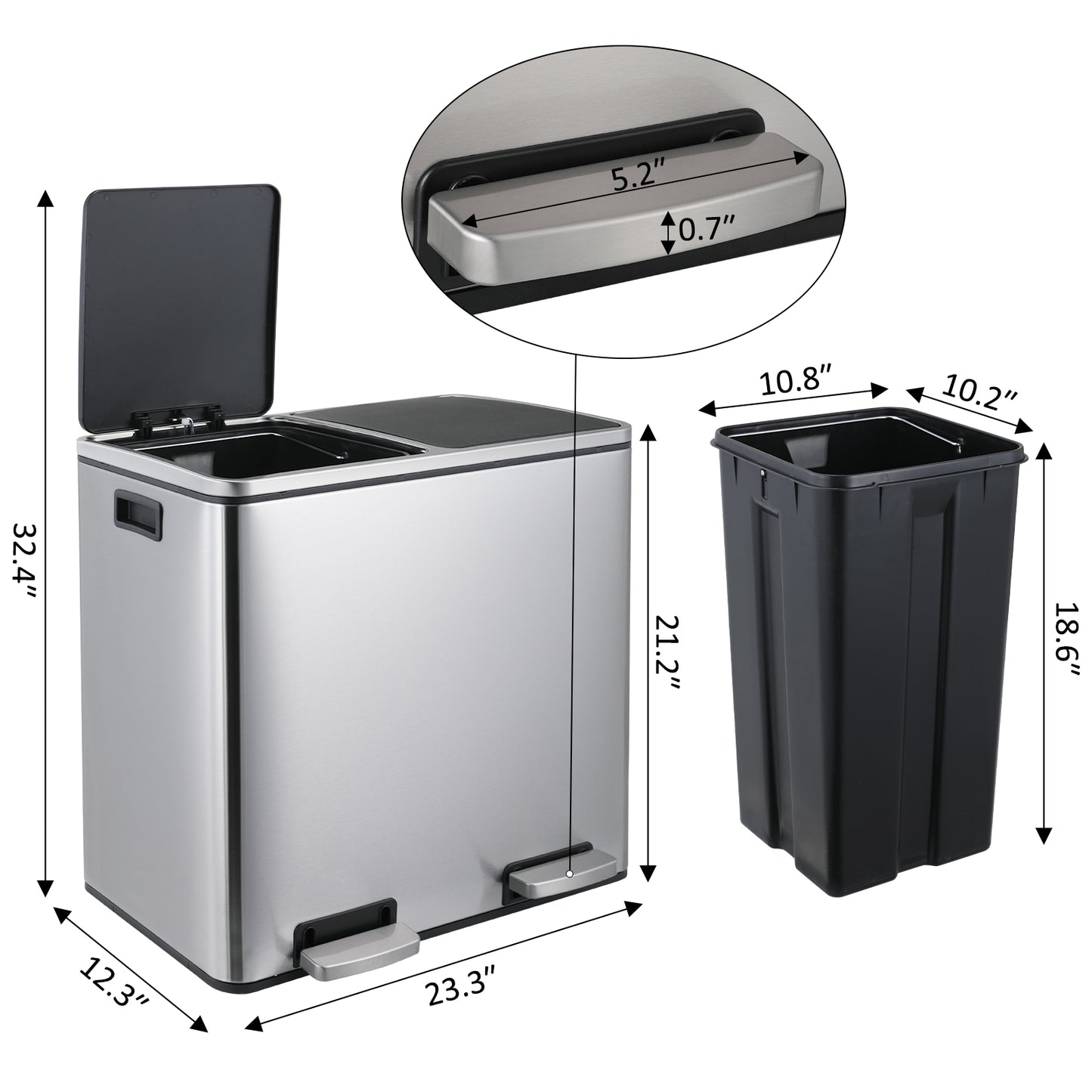 Arlopu 2x4 / 2x6 Gallon Stainless Steel Step Kitchen Garbage Can with Lid