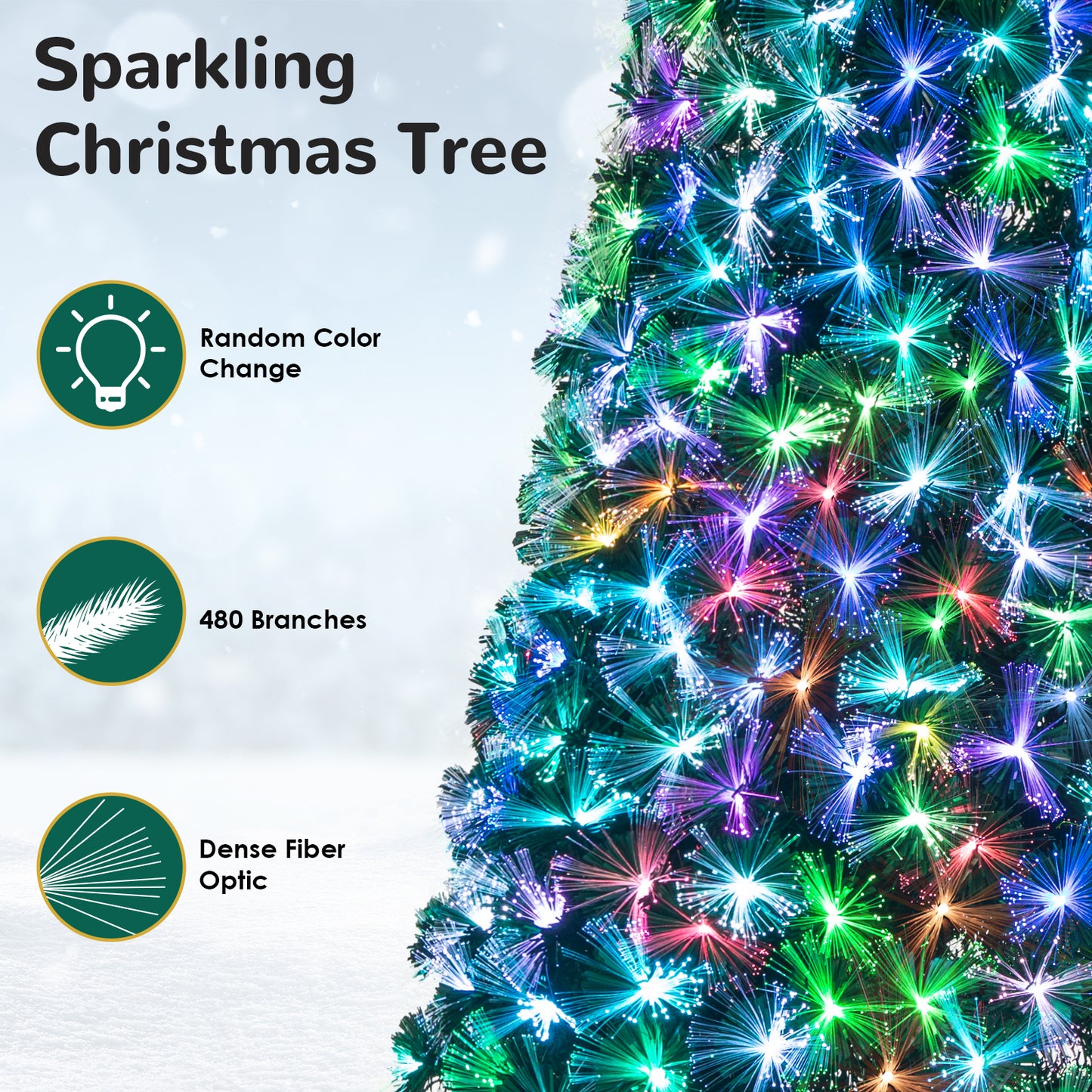 Arlopu 6/8/9/10FT Pre-lit Optical Fiber Christmas Tree, PVC Artificial Xmas Tree for Home Holiday Decor