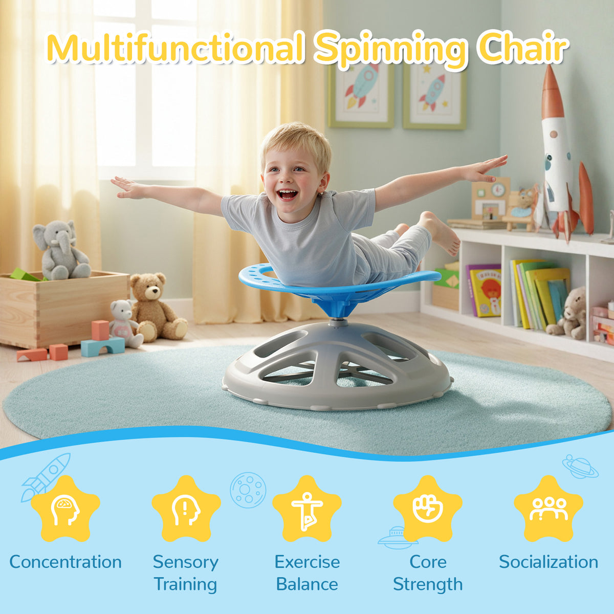 Arlopu Kids Sensory Spinning Chair, Sensory Swivel Chair for Autistic & ADHD Children for Body Coordination