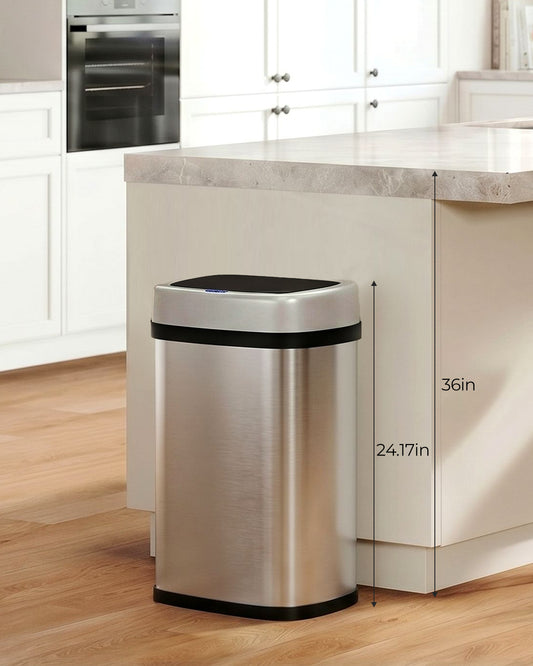 Arlopu Automatic Kitchen Trash Can, 13.2/15.6/18.5 Gallon Stainless Steel Trash Can, Motion Sensor Hands free Soft Close Lid Garbage Bin, Silver