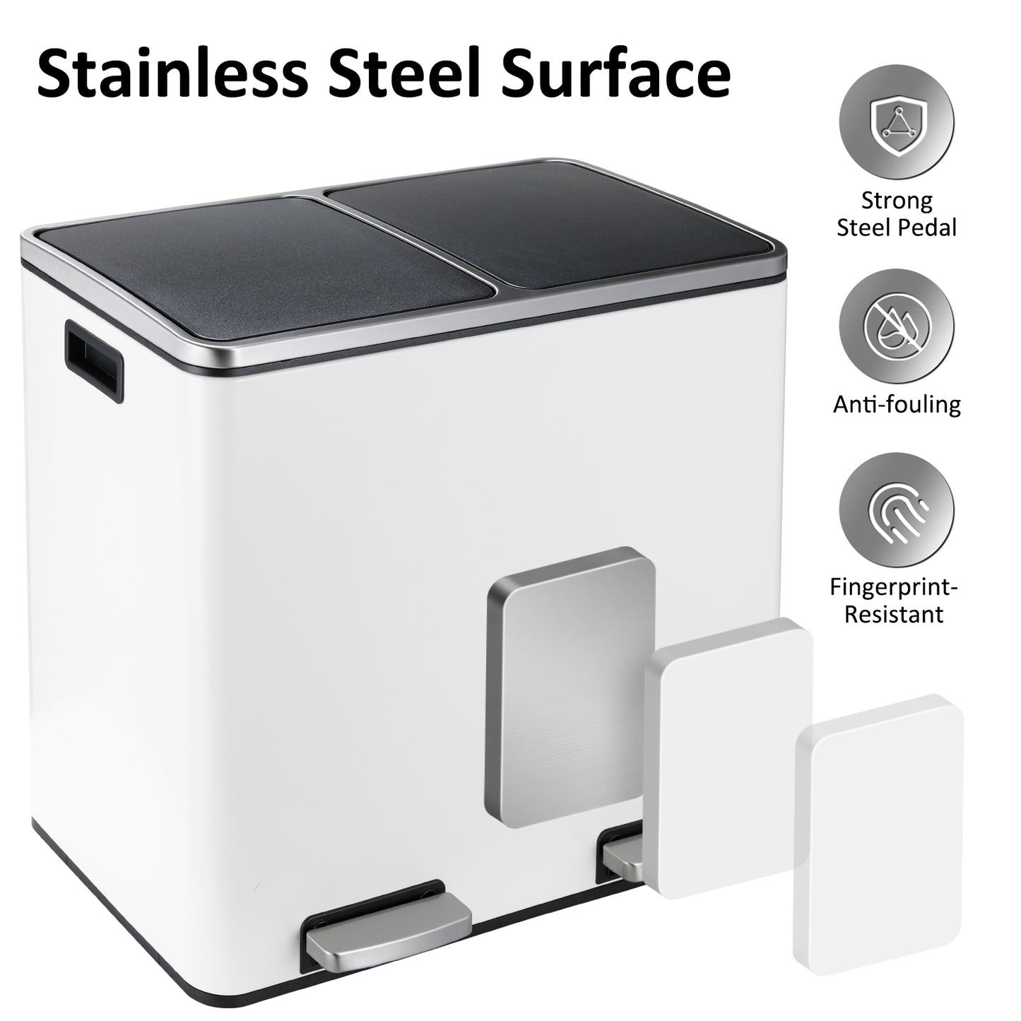 Arlopu 12 Gallon Dual Trash Can Step-on Garbage Can for Kitchen, Living Room, White