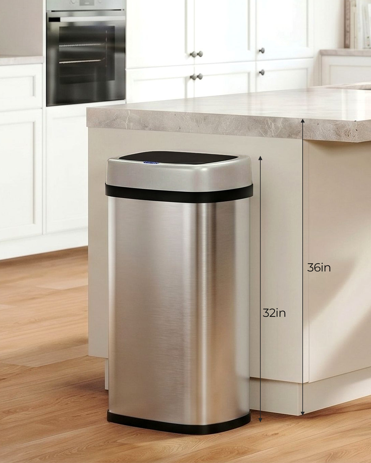 Arlopu Automatic Kitchen Trash Can, 13.2/15.6/18.5 Gallon Stainless Steel Trash Can, Motion Sensor Hands free Soft Close Lid Garbage Bin, Silver