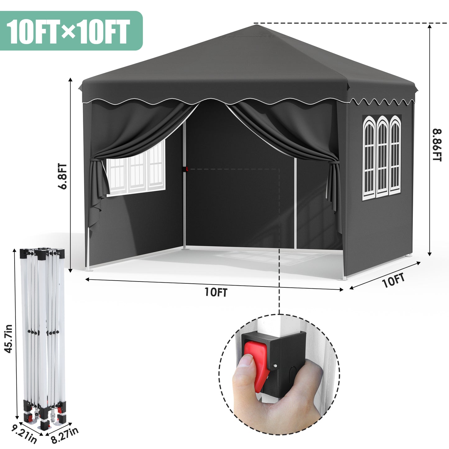 Arlopu 10'x10' Pop Up Canopy Tent with Sidewalls, Outdoor Instant Canopy Shelter Tent Gazebo with Carry Bag, Stakes, Ropes & Sandbags