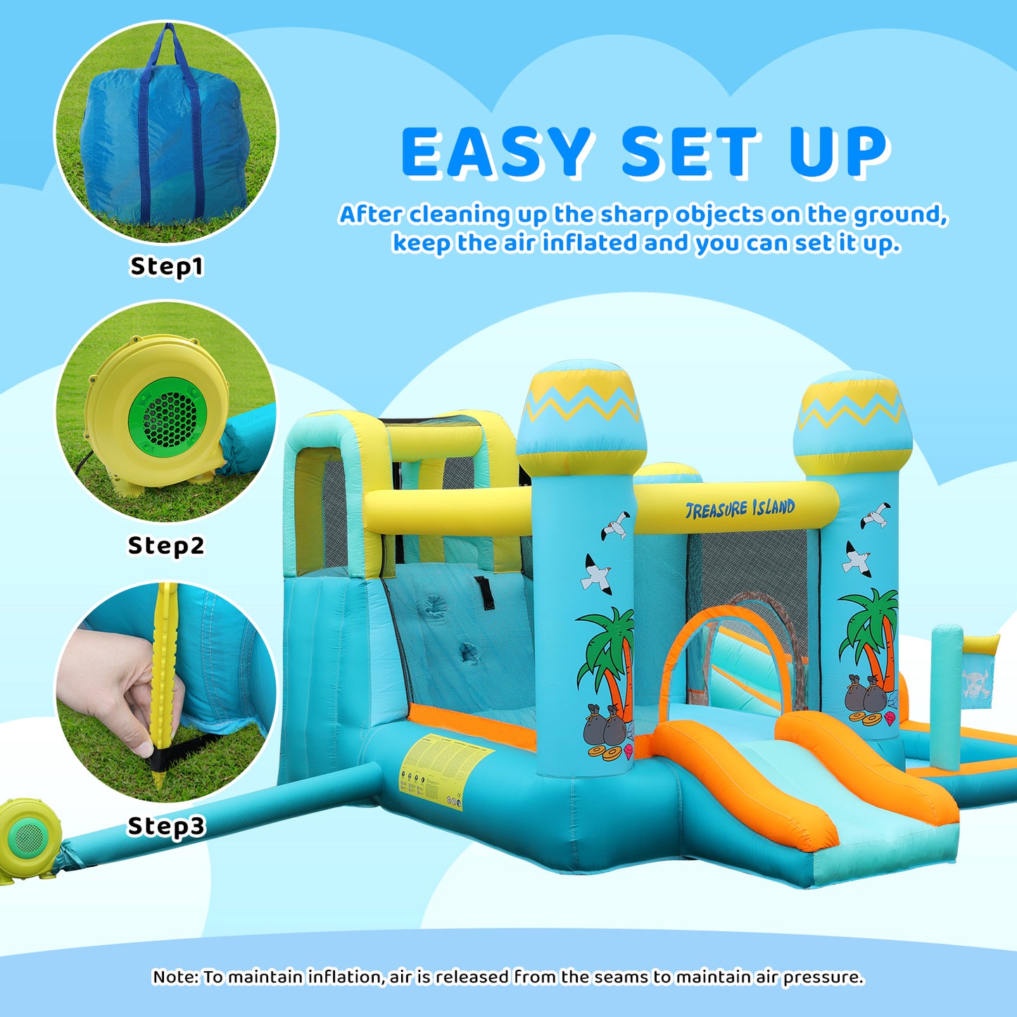 Arlopu Inflatable Bounce House for Kids with Blower, Children's Castle Bounce House with Water Slide, Bouncing Area & Splash Pool for Indoor Outdoor Use