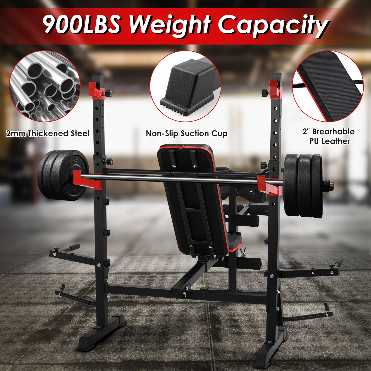 Arlopu Adjustable Weight Bench 900lbs 6-in-1 Olympic Foldable Bench Press Set with Squat Rack, Leg Extension, Preacher Curl