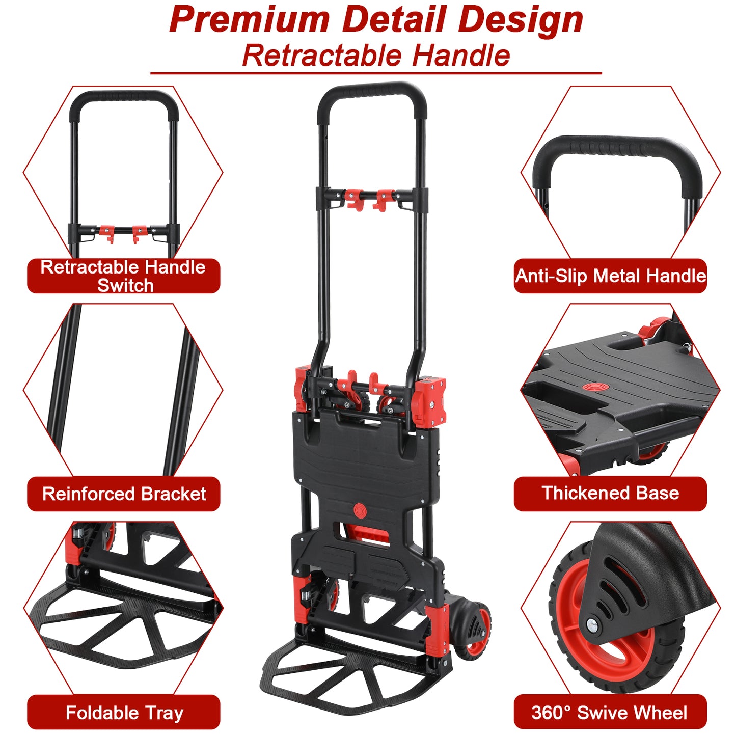 Arlopu Foldable Hand Truck Dolly with Folding Basket and 2 Elastic Ropes Portable Folding Hand Truck