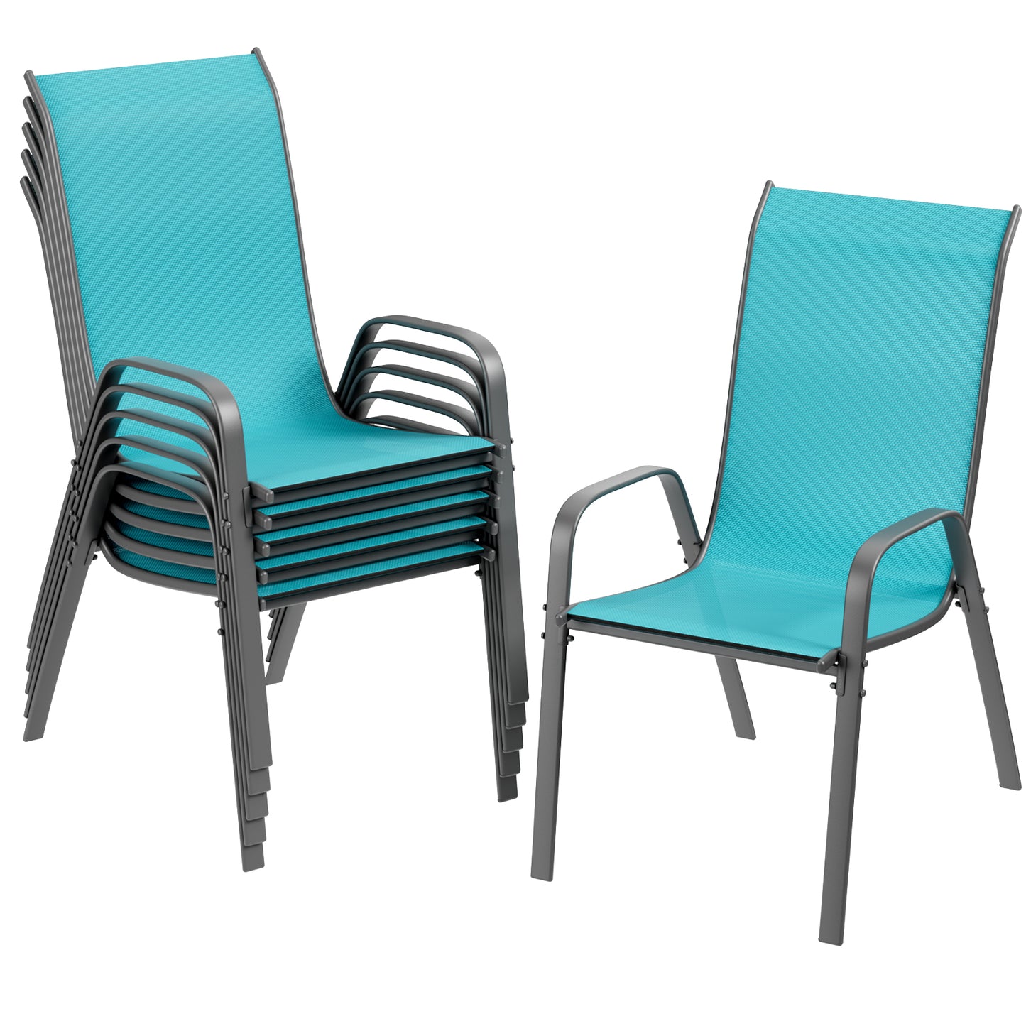 Arlopu Patio 6pcs Dining Chair Set, Outdoor Stackable Textilene Chairs for Garden and Poolside