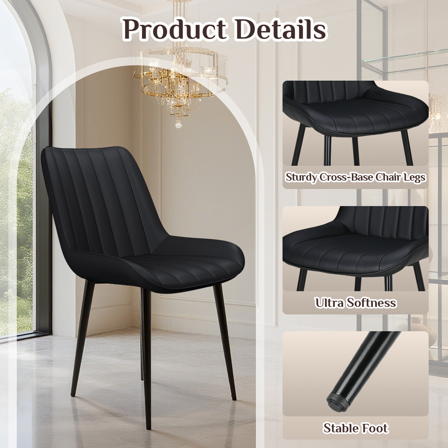 Arlopu Upholstered Dining Chairs Set of 2, PU Leather, Modern Dining Chairs with Thick Cushions & Metal Legs for Kitchen/Living Room