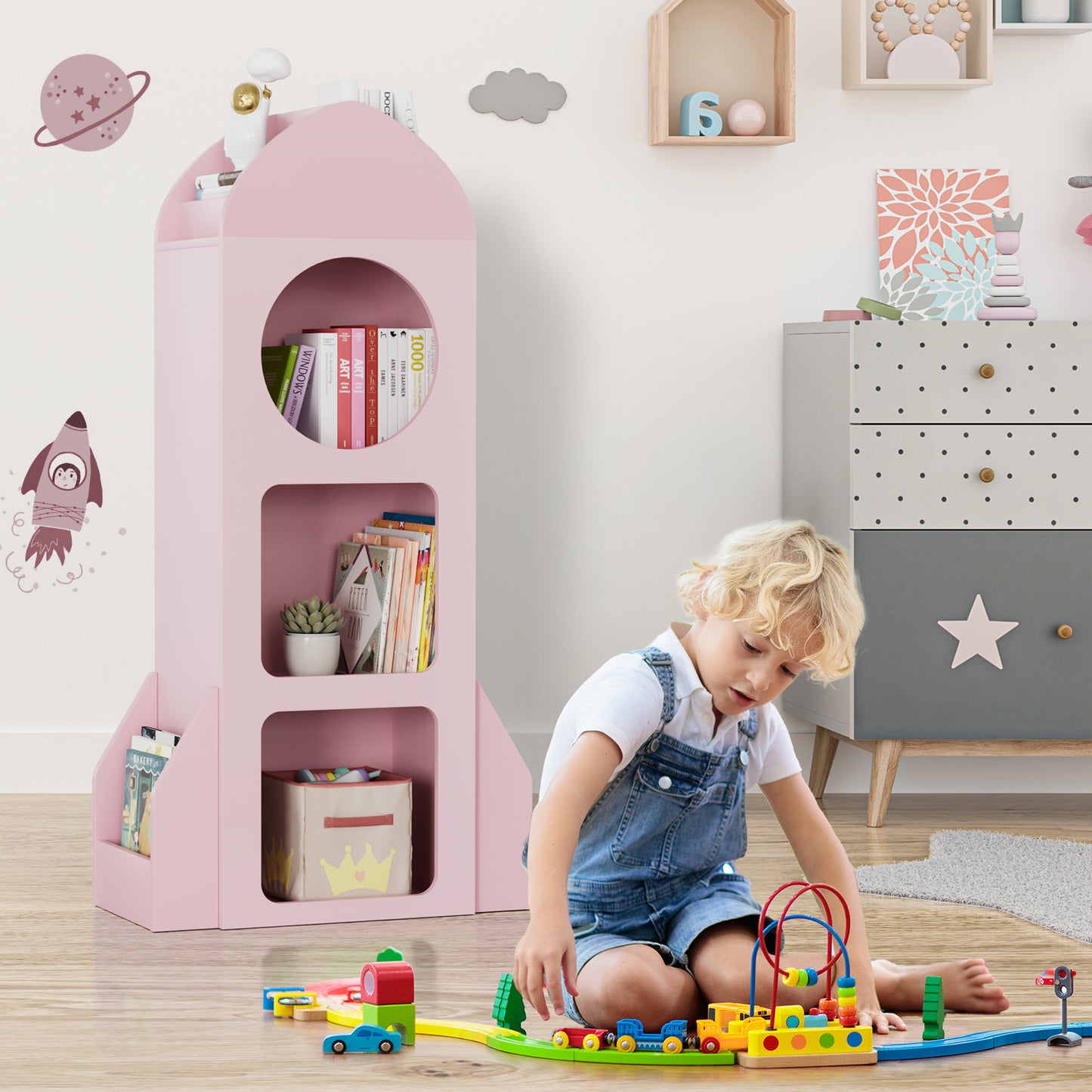 Arlopu Kids Bookshelf, 3-Tier Book Shelf Toy Organizer with Side shelves for Bedroom/Playroom/Nursery