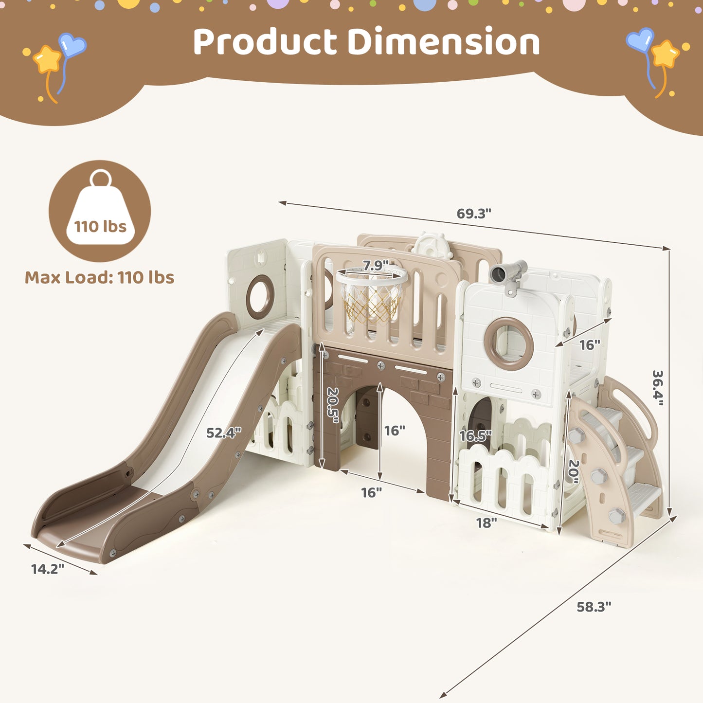 Arlopu 9-in-1 Kids Slide Set, Toddler Climber Slide Playset with Slide, Climber Pedals, Telescope, Basketball Hoop and Balls, Indoor Outdoor Freestanding Slides