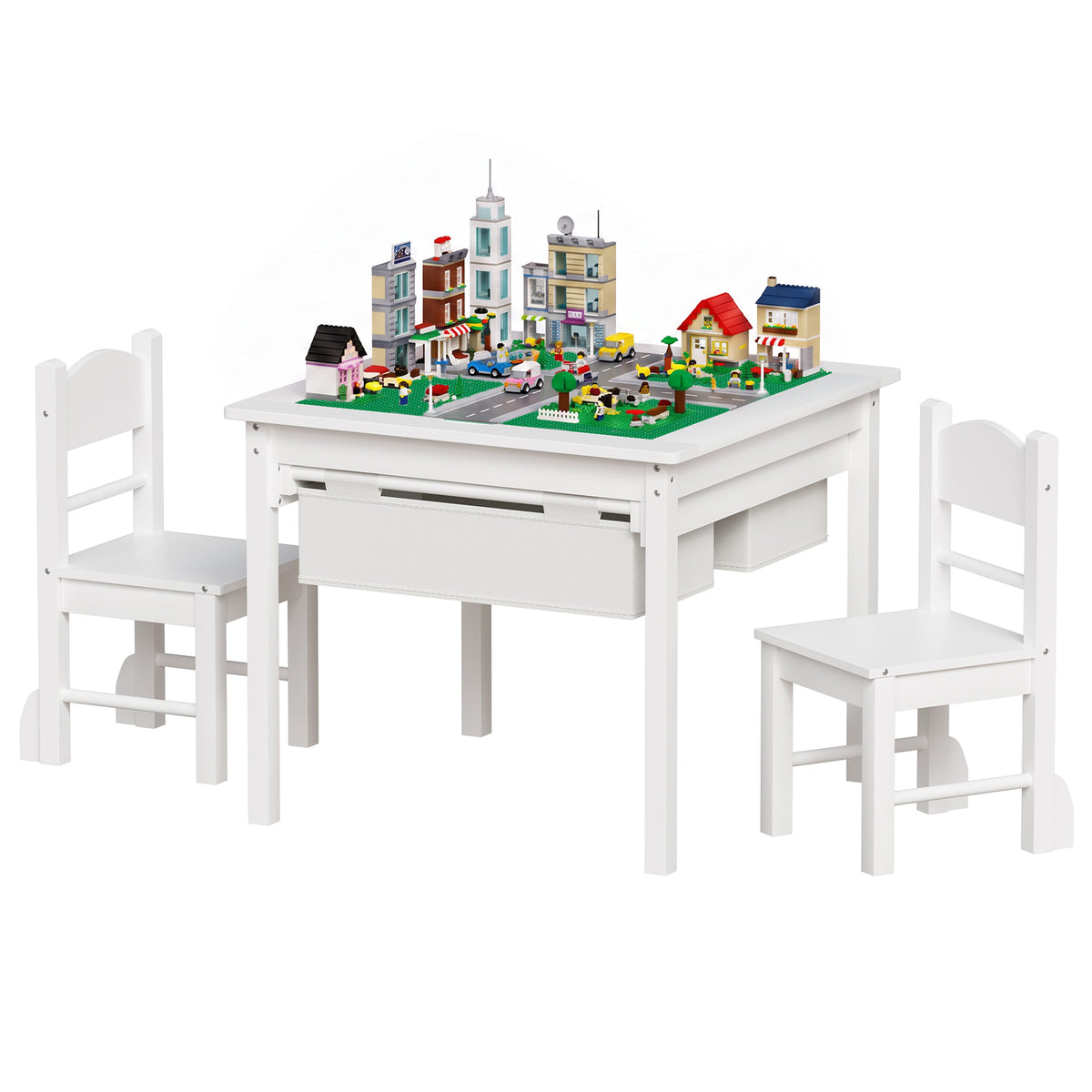 Arlopu Kids Activity Table and 2 Chairs Set, 4 in 1 uilding Block Play Table with Storage for Kids 3+, Pink