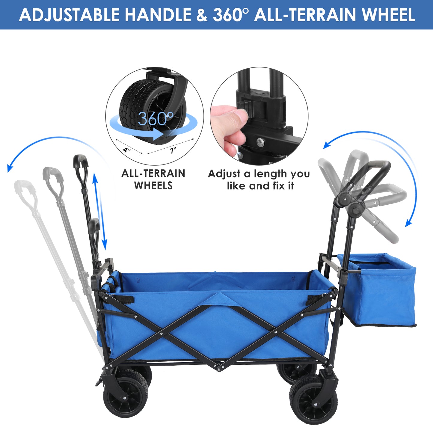 Arlopu Foldable Utility Wagon Cart Beach Utilit Cart with 7" Wide All-Terrain Wheel