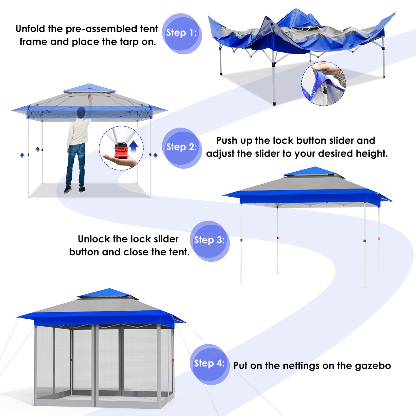 Arlopu 13' x 13' Pop up Gazebo Tent Outdoor Instant Canopy Tent Easy Set-up Folding Shelter with Netting