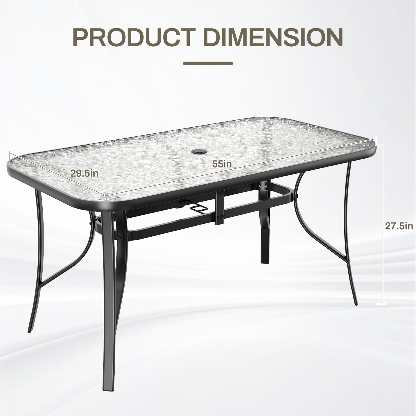 Arlopu Patio Rectangular Tempered Glass Dining Table, All-Weather Use, Outdoor Table for Garden & Backyard