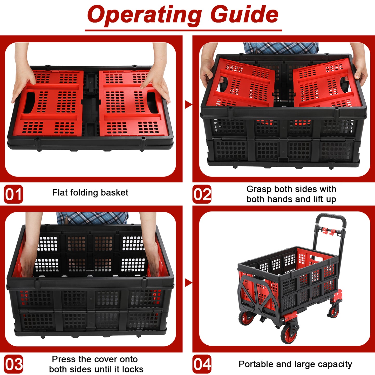 Arlopu Foldable Hand Truck Dolly with Folding Basket and 2 Elastic Ropes Portable Folding Hand Truck