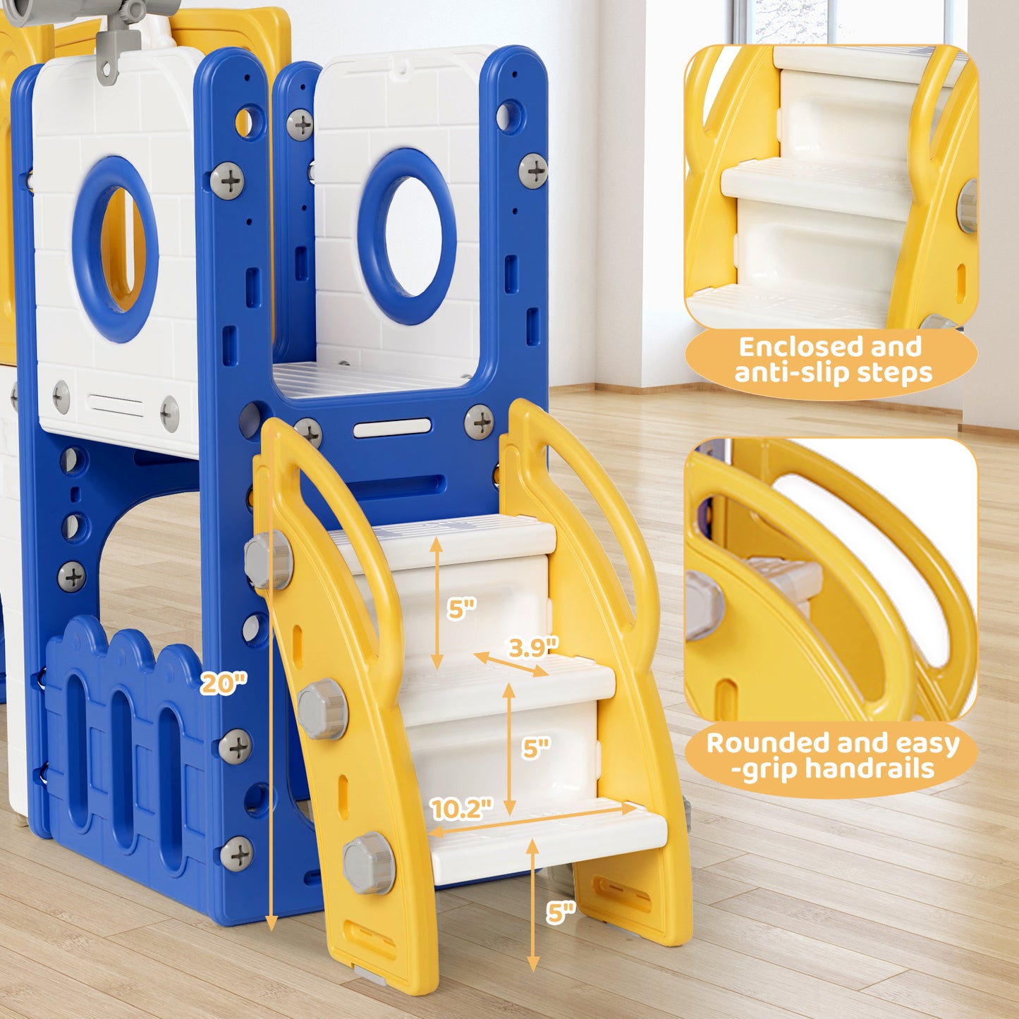 Arlopu 9-in-1 Kids Slide Set, Toddler Climber Slide Playset with Slide, Climber Pedals, Telescope, Basketball Hoop and Balls, Indoor Outdoor Freestanding Slides