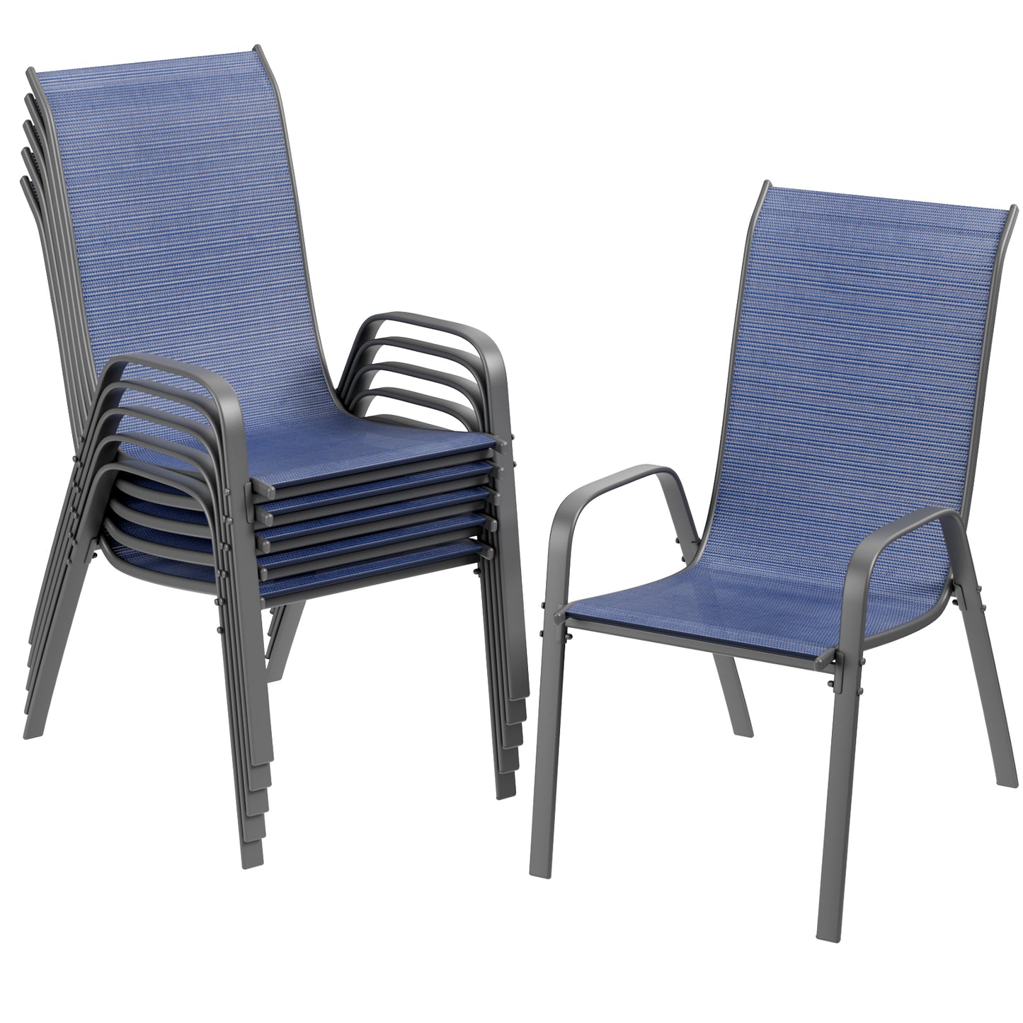 Arlopu Patio 6pcs Dining Chair Set, Outdoor Stackable Textilene Chairs for Garden and Poolside