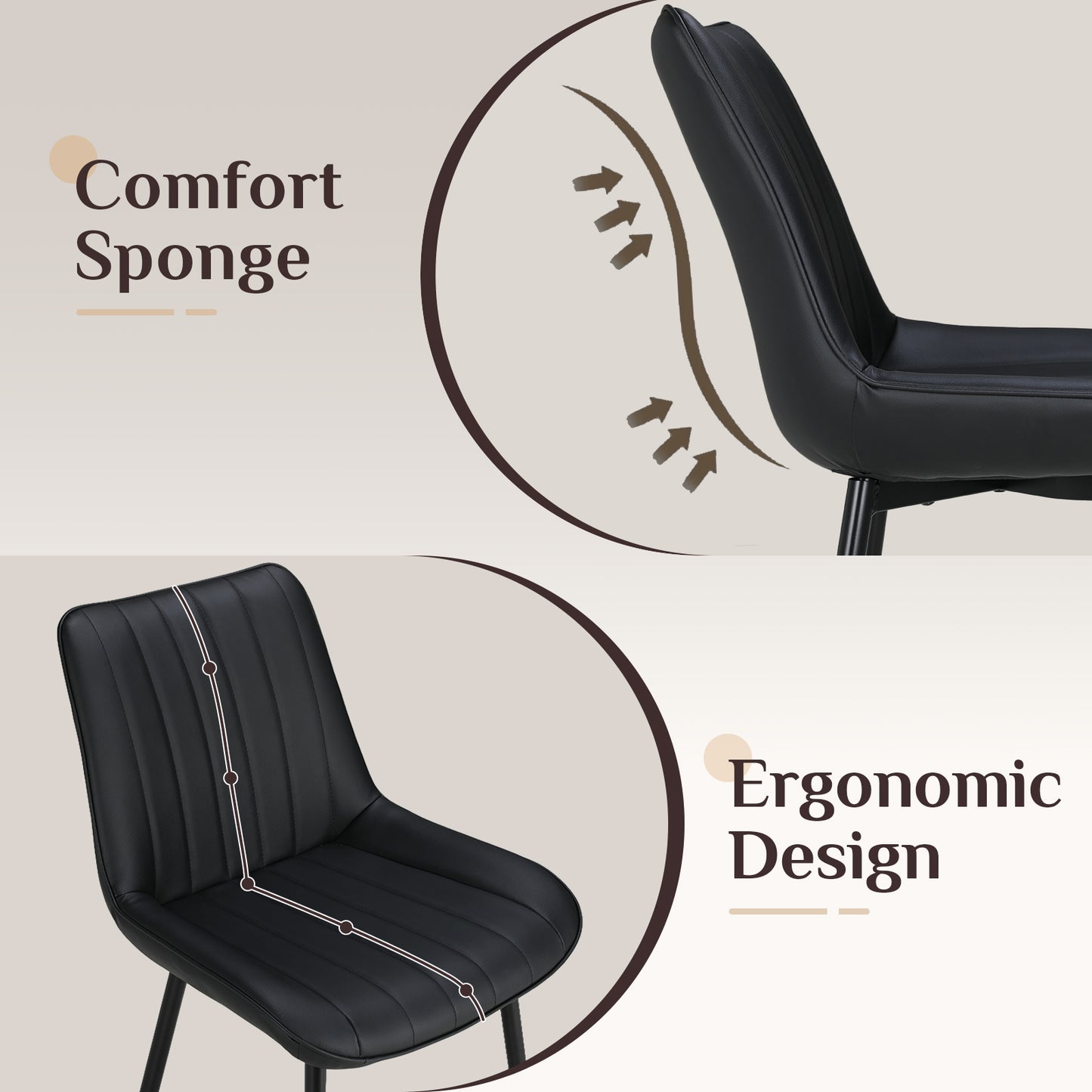 Arlopu Upholstered Dining Chairs Set of 2, PU Leather, Modern Dining Chairs with Thick Cushions & Metal Legs for Kitchen/Living Room