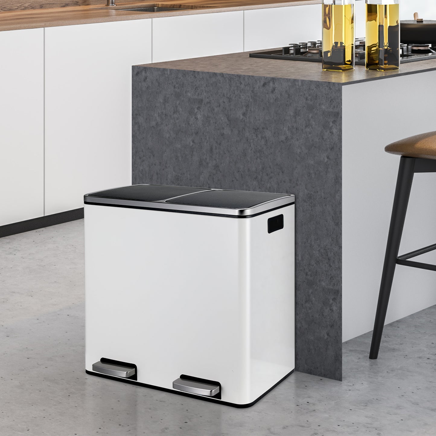 Arlopu 12 Gallon Dual Trash Can Step-on Garbage Can for Kitchen, Living Room, White