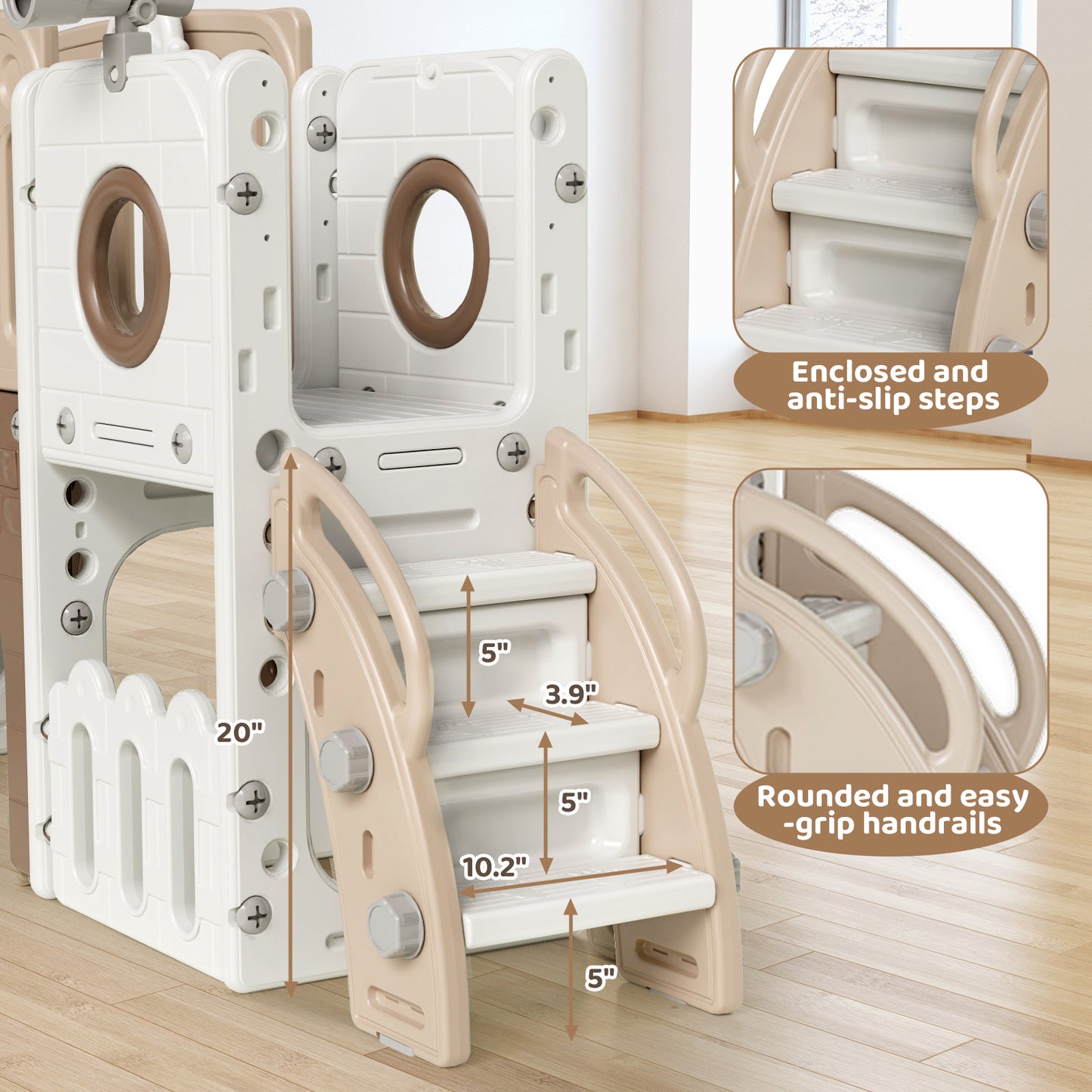 Arlopu 9-in-1 Kids Slide Set, Toddler Climber Slide Playset with Slide, Climber Pedals, Telescope, Basketball Hoop and Balls, Indoor Outdoor Freestanding Slides