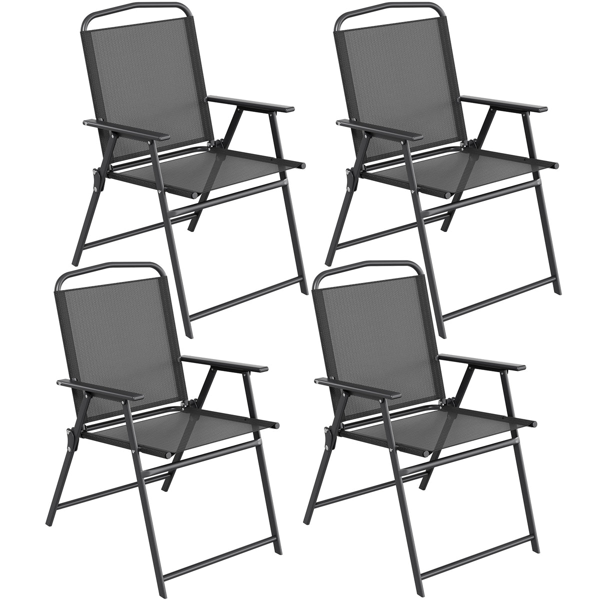 Arlopu Patio Folding Chairs Set of 2, Outdoor Dining Lawn Chairs w/ Breathable Textilene & Armrests, All Weather for Deck, Garden, Pool, Yard & Camping