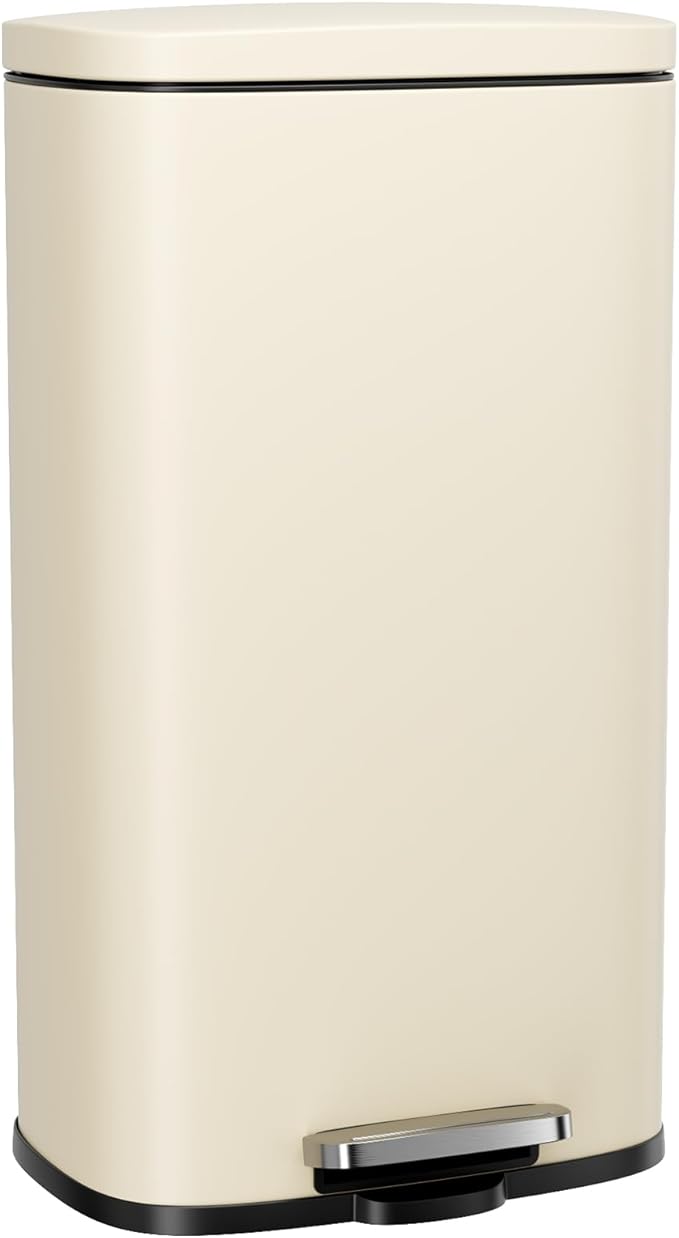 Arlopu 8 Gallon / 30L Kitchen Trash Can with Foot Pedal, Stainless Steel Garbage Can with Silent-Close Lid for Home Office
