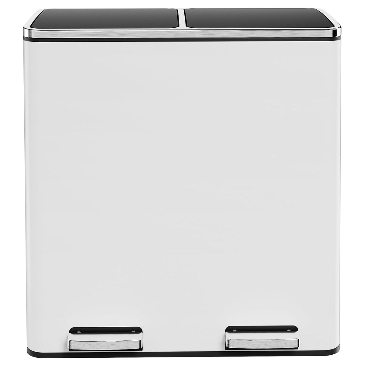Arlopu 60L / 16 gal Dual Trash Can, Stainless Steel Kitchen Garbage Rubbish Bin with Soft Close Lid