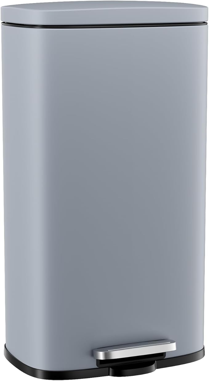 Arlopu 8 Gallon / 30L Kitchen Trash Can with Foot Pedal, Stainless Steel Garbage Can with Silent-Close Lid for Home Office