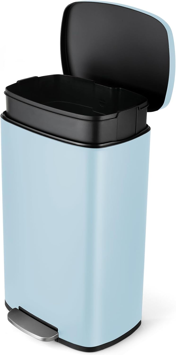 Arlopu 8 Gallon / 30L Kitchen Trash Can with Foot Pedal, Stainless Steel Garbage Can with Silent-Close Lid for Home Office