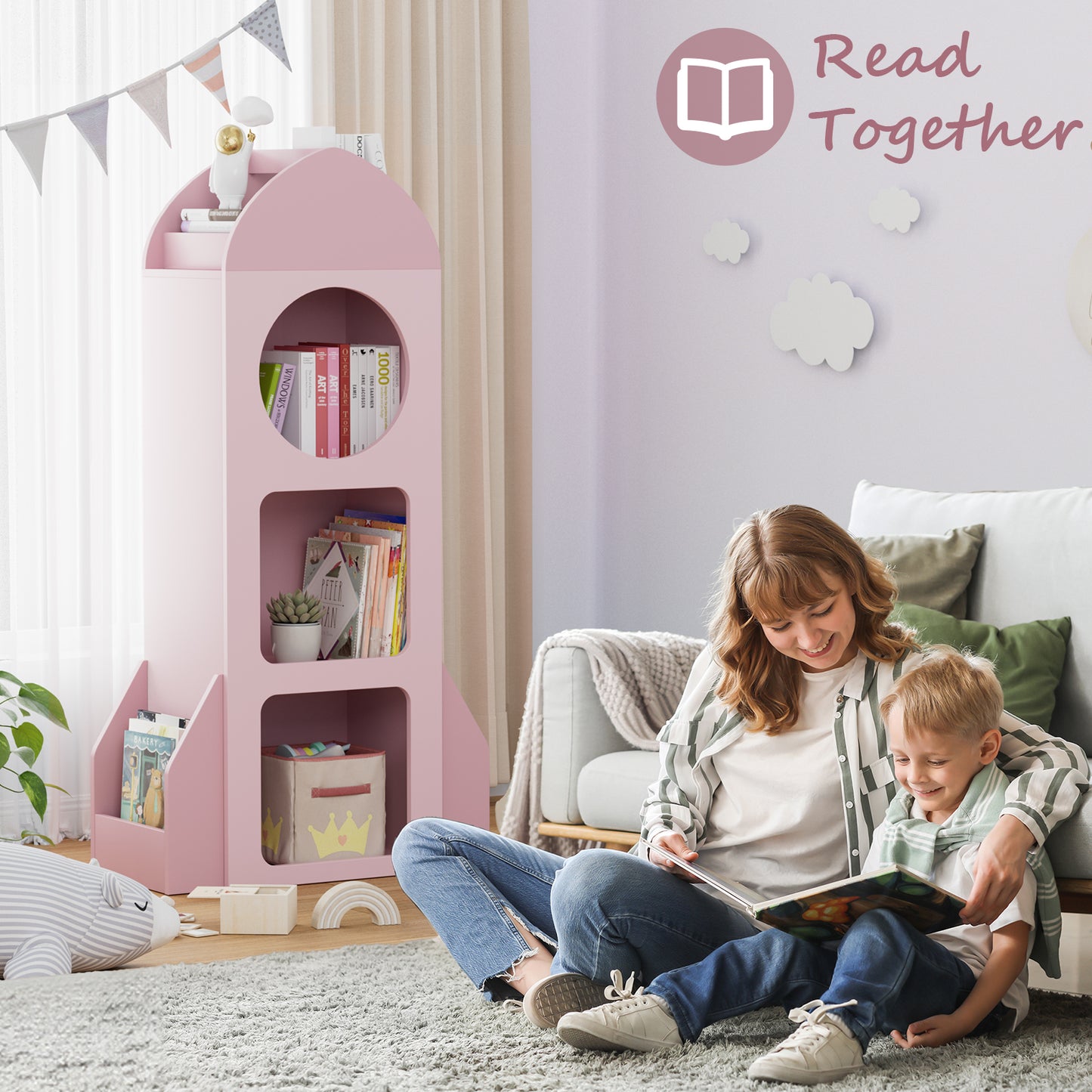 Arlopu Kids Bookshelf, 3-Tier Book Shelf Toy Organizer with Side shelves for Bedroom/Playroom/Nursery