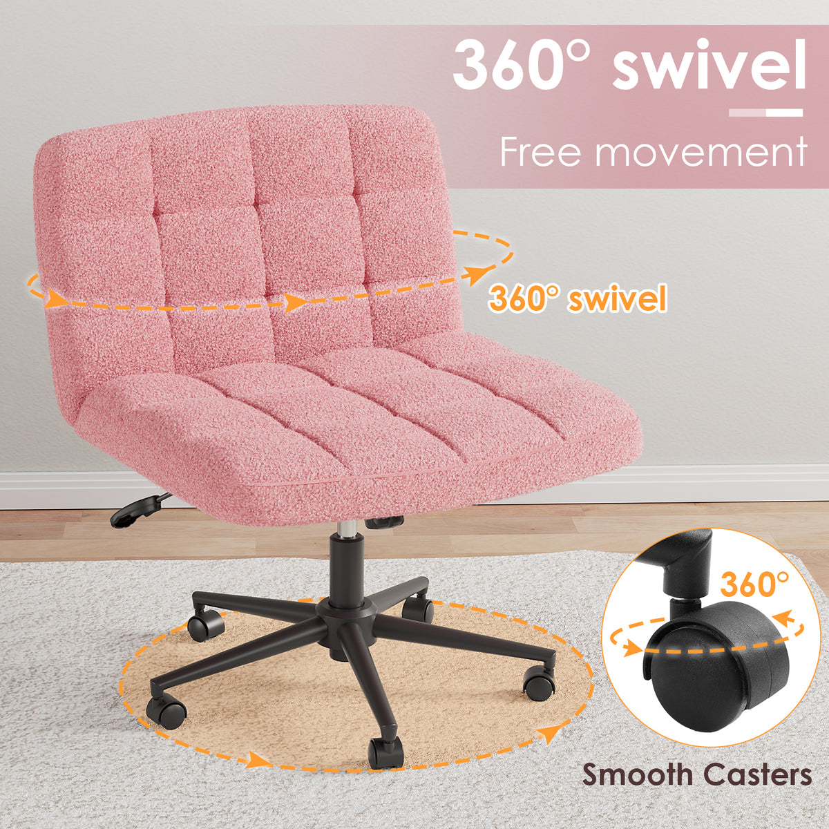 Arlopu Criss Cross Legged Chair with Wheels, Swivel Home Office Chair with Comfy Wide Cushion, Adjustable Height