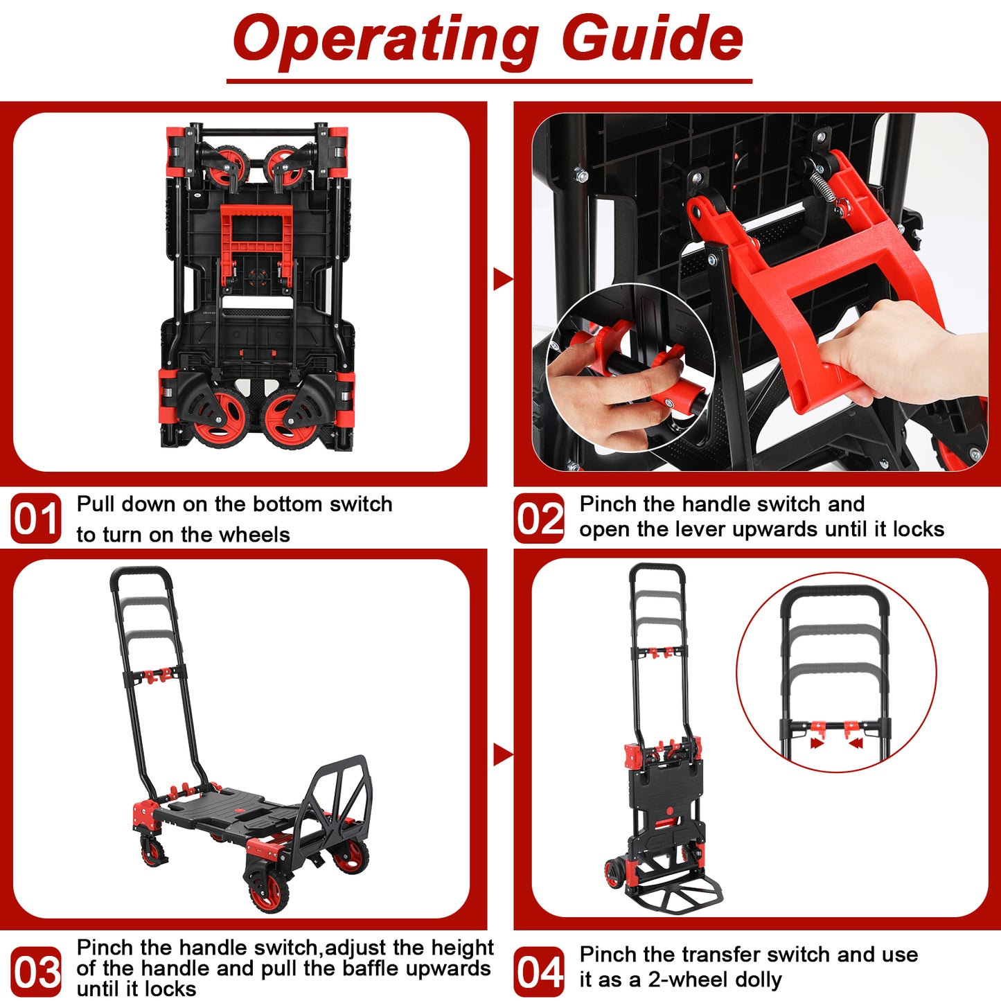 Arlopu Foldable Hand Truck Dolly with Folding Basket and 2 Elastic Ropes Portable Folding Hand Truck