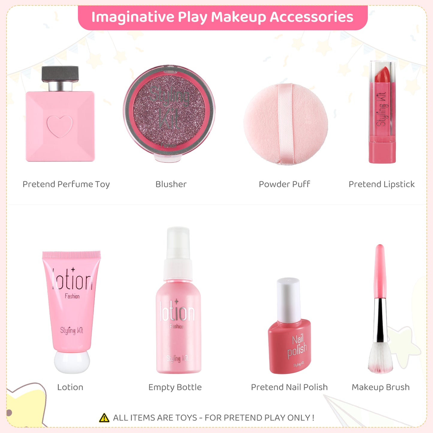 Arlopu 2-in-1 Kids Vanity Table and Chair Set with Mirror, Toddler Vanity Table Set with 8pcs Pretend Play Accessories, Convertible Makeup Desk Toy for Little Girls 3+